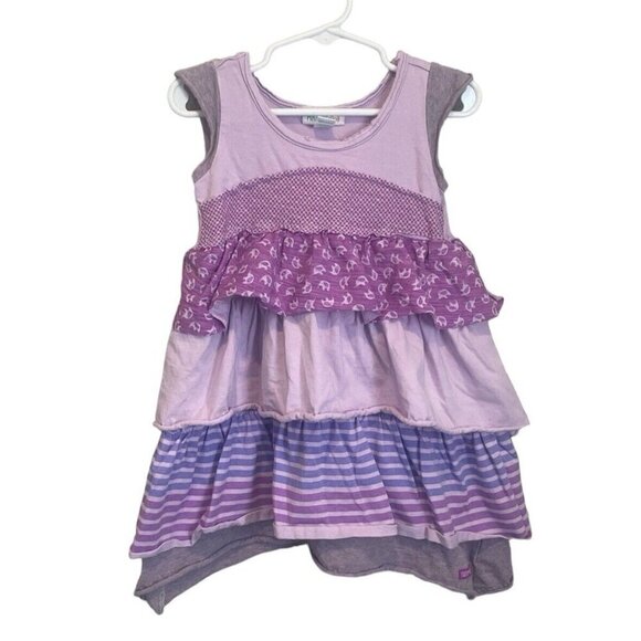 Naartjie Kids Girls 2T Purple Floral Short Sleeve Dress Tiered Ruffles Elephant - Picture 1 of 10